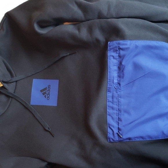 Adidas Essentials Fleece Hoodie Black & Victory Blue - Size S - Picture 5 of 10